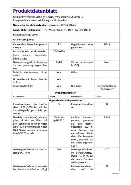 Led- Streifen 9,6 Watt/Meter 24V ,2700K Warm Weiß,IP20, 2440